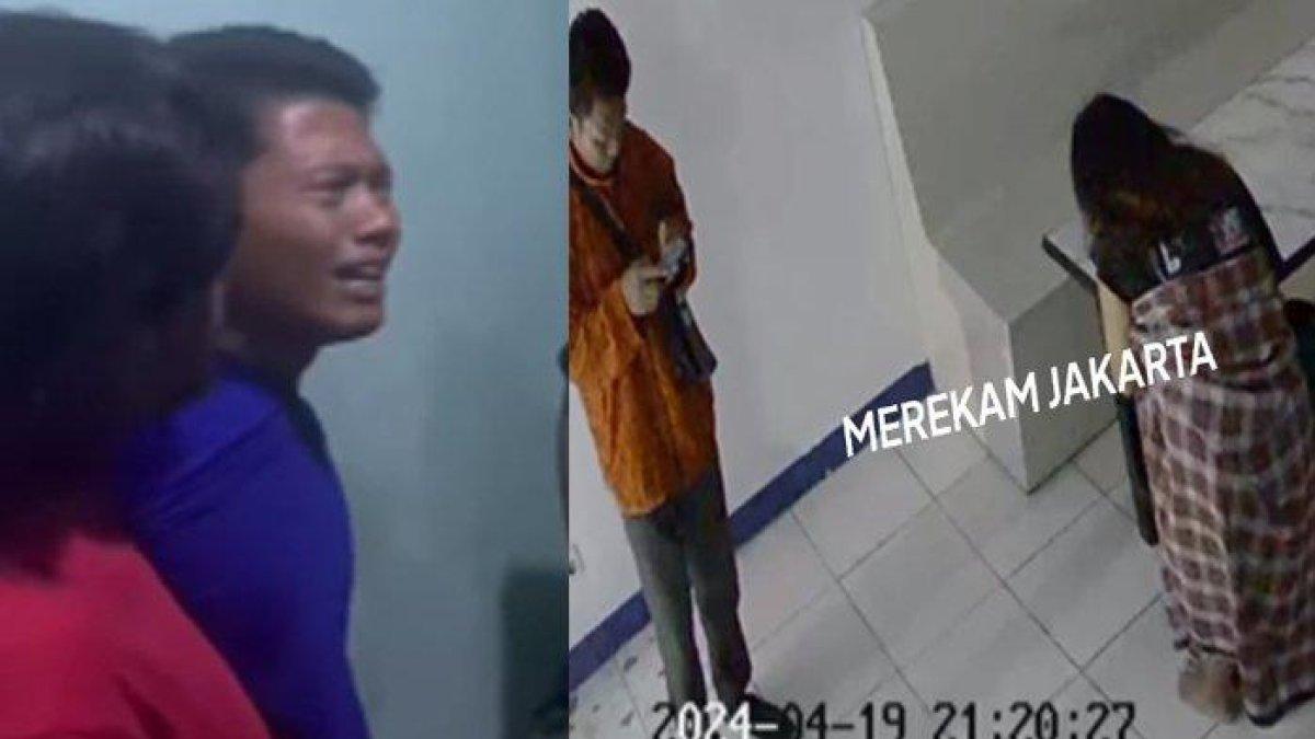 Akting pelaku pembunuhan wanita hamil di ruko Kelapa Gading saat diringkus penyidik kepolisian. Pelaku berinisial A itu nangis saat dicecar di depan keluarganya di Lampung.