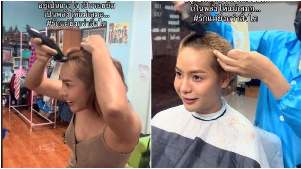 Anak gadis ikut gundul kepalanya temani ibunya yang kena kanker