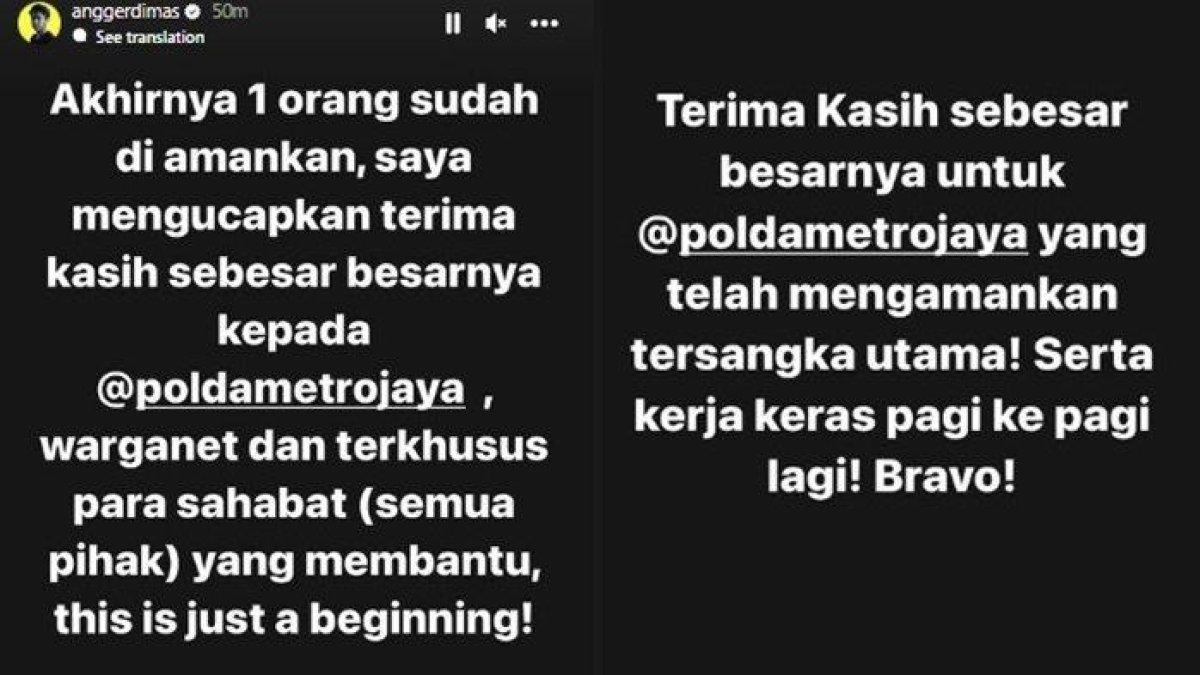 Angger Dimas ucapkan terimakasih, kekasih Tamara ditangkap.