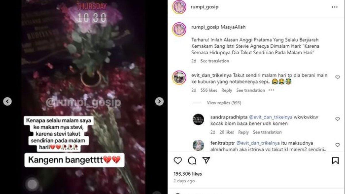 Anggi Pratama beberkan alasan dirinya selalu sambangi makam Stevie Agnecya pada malam hari.