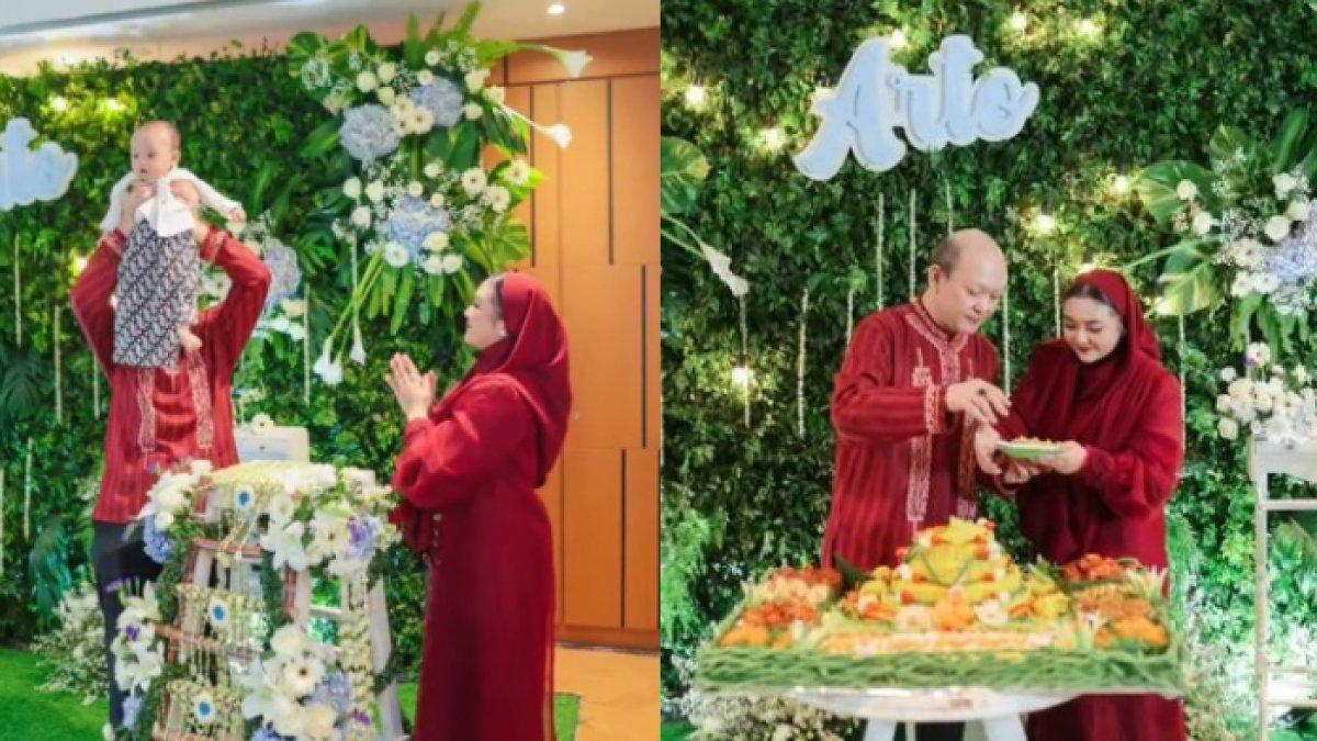 Ari Sigit menggelar tedak sinten untuk Baby Arto dengan nuansa hijau.