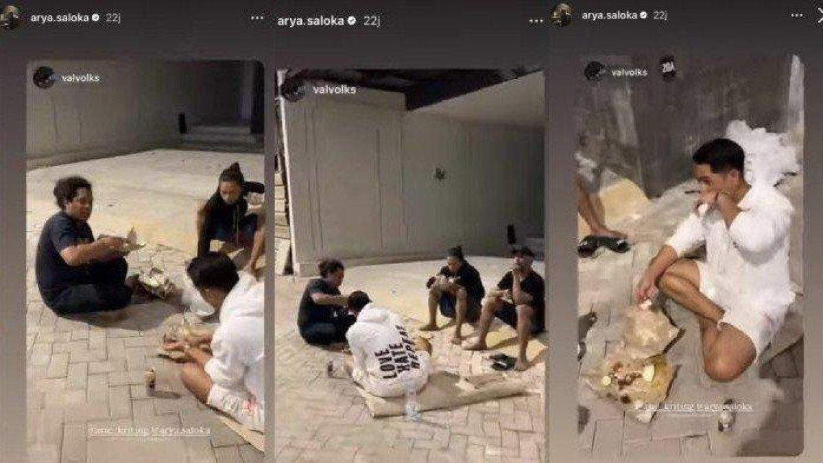 Arya Saloka dan Arie Kriting santai makan dengan duduk bersila