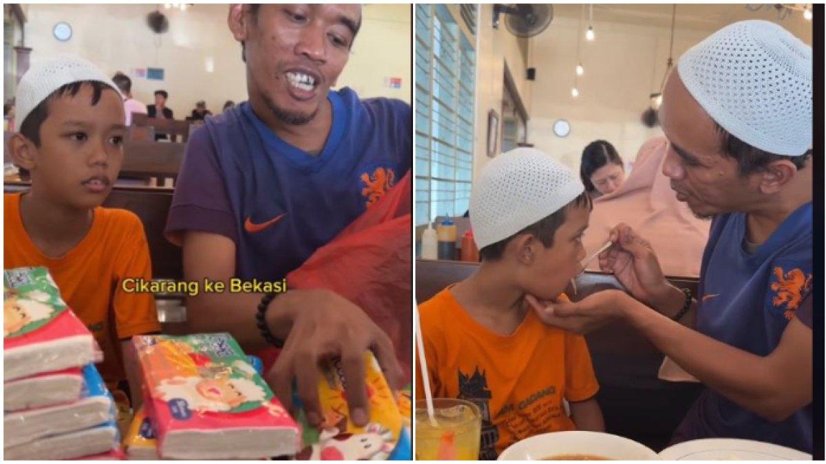 Ayah disabilitas keliling jualan tisu sambil gendong anak (2)
