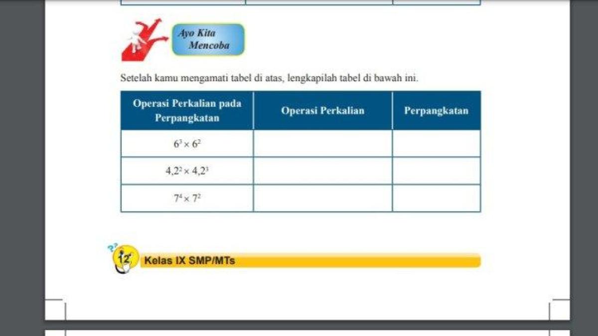 Ayo Kita Mencoba di Bab 1: Perpangkatan dan Bentuk Akar.