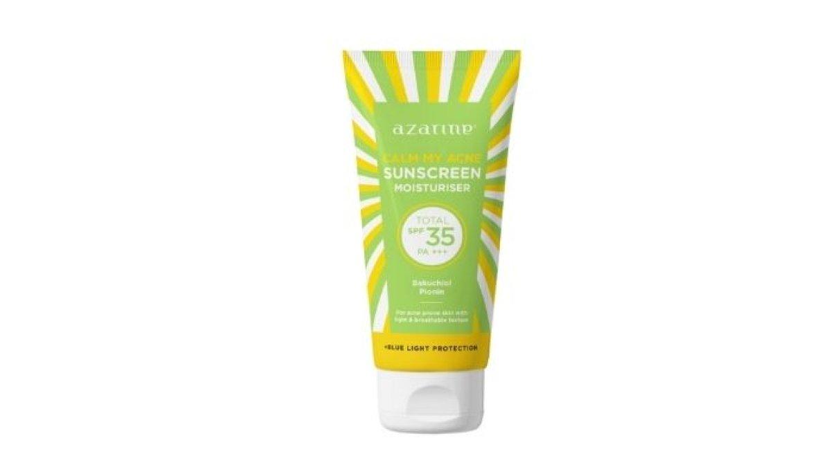 SUNSCREEN SPF 35 - Foto produk Azarine Calm My Acne Sunscreen Moisturiser SPF35 PA+++, diolah dari sociolla.com, Rabu (19/2/2025). Berikut rekomendasi sunscreen dengan SPF 35 untuk kulit berjerawat, cocok untuk aktivitas dalam ruangan.