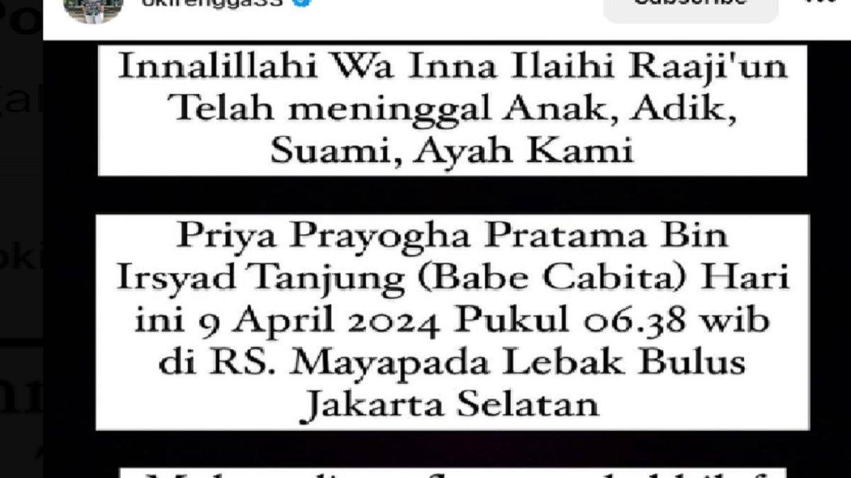 Babe Cabita dikabarkan meninggal dunia