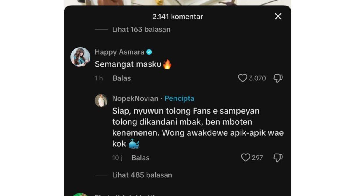 Balasan komentar Happy Asmara dan Nopek Novian.