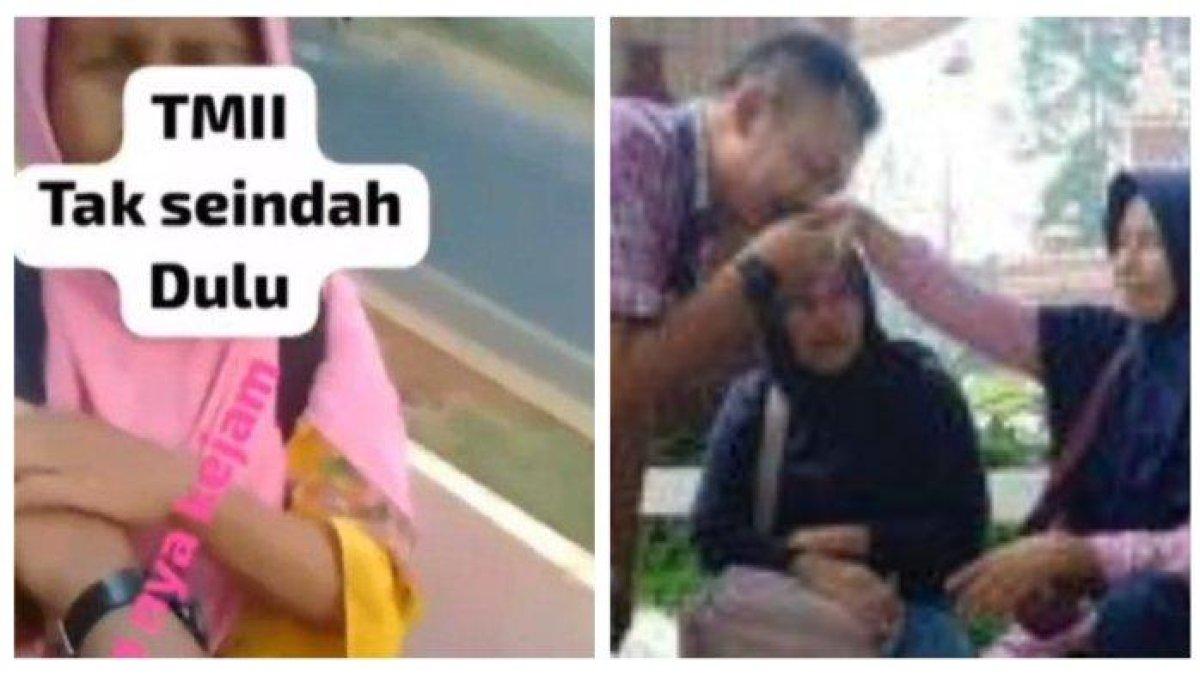 Beredar foto satpam dalam kawasan Taman Mini Indonesia Indah (TMII), Jakarta Timur mencium tangan ibu pedagang yang dimakinya.