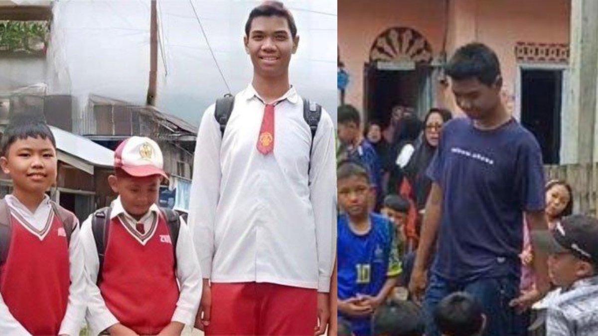 Bocah SD di Jambi bernama Sagil viral karena punya tinggi 2 meter.