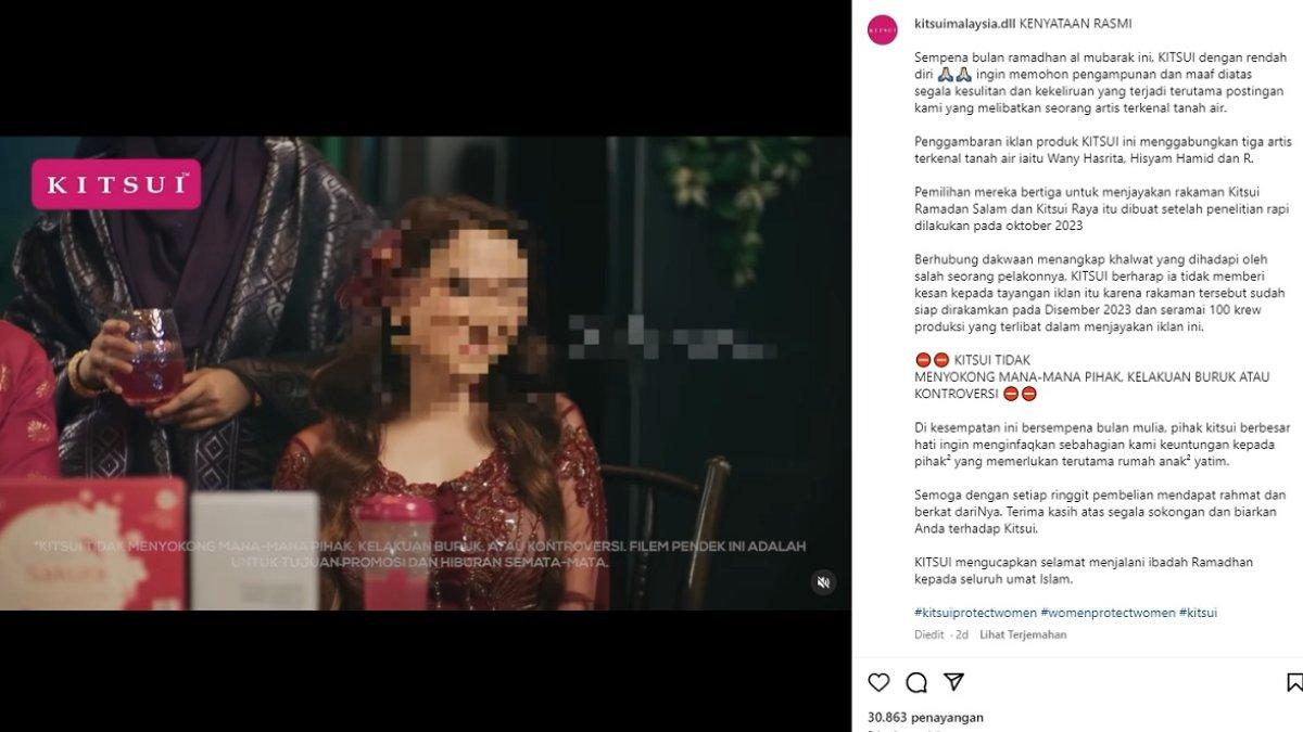 Brand minuman kesehatan Kistui pilih memburamkam wajah bintang iklan mereka yang tengah terlibat skandal