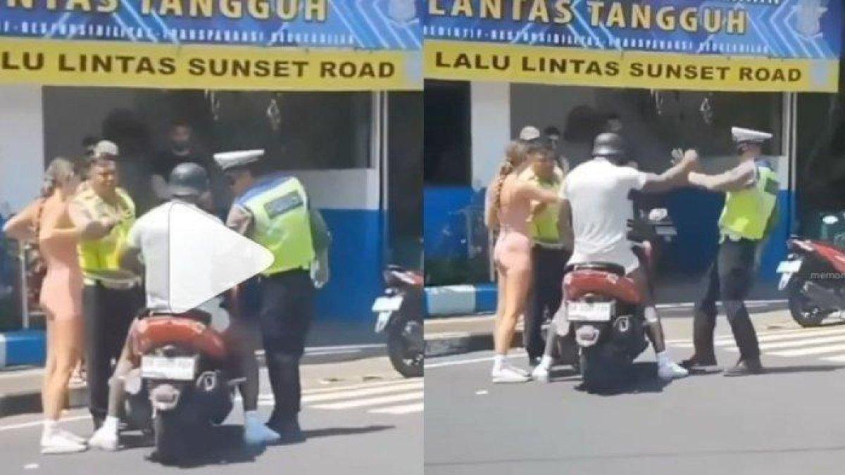 Diketahui bule tersebut tidak terima ditilang, hingga akhirnya bule ini mencoba melawan dengan cara mendorong polisi yang hendak menilangnya. Peristiwa ini terjadi di daerah Jalan Sunset Road Bali, pada Senin (18/9) sekitar pukul 13.00 WITA.