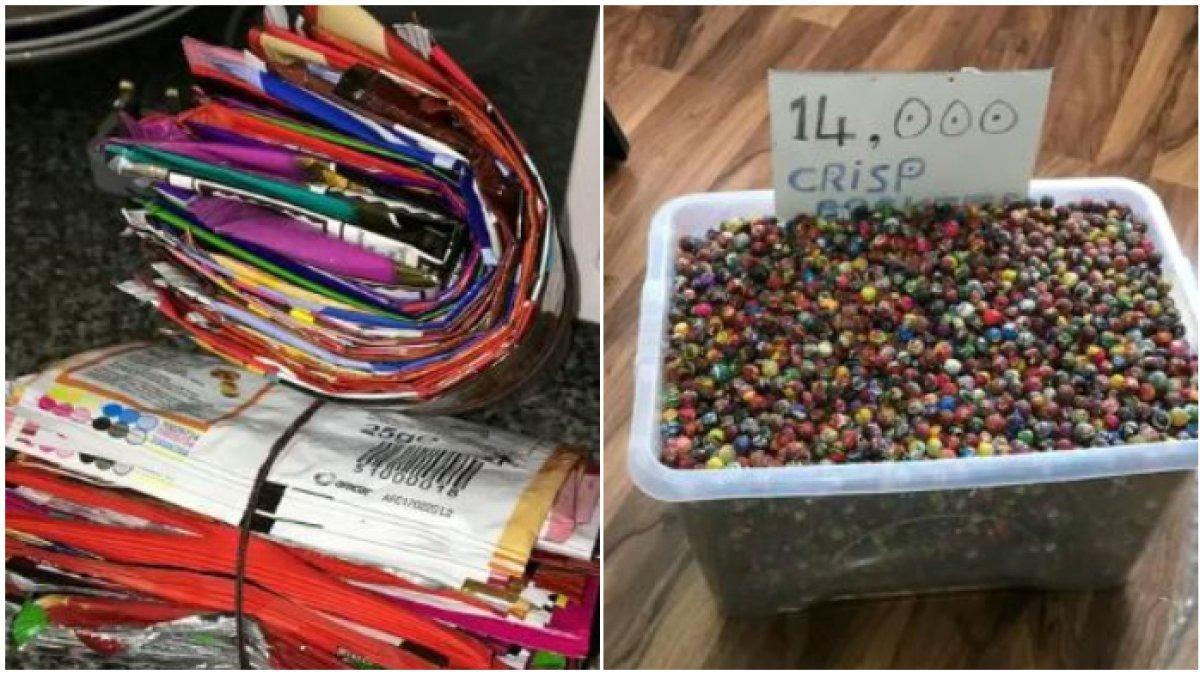 Bungkus snack diubah Gary jadi bola kecil