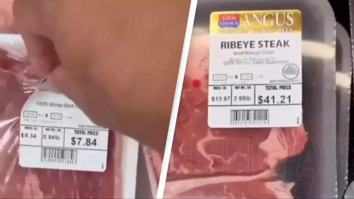 Cara ilegal seoarang pria membeli daging steak mahal dengan harga murah di supermarket.