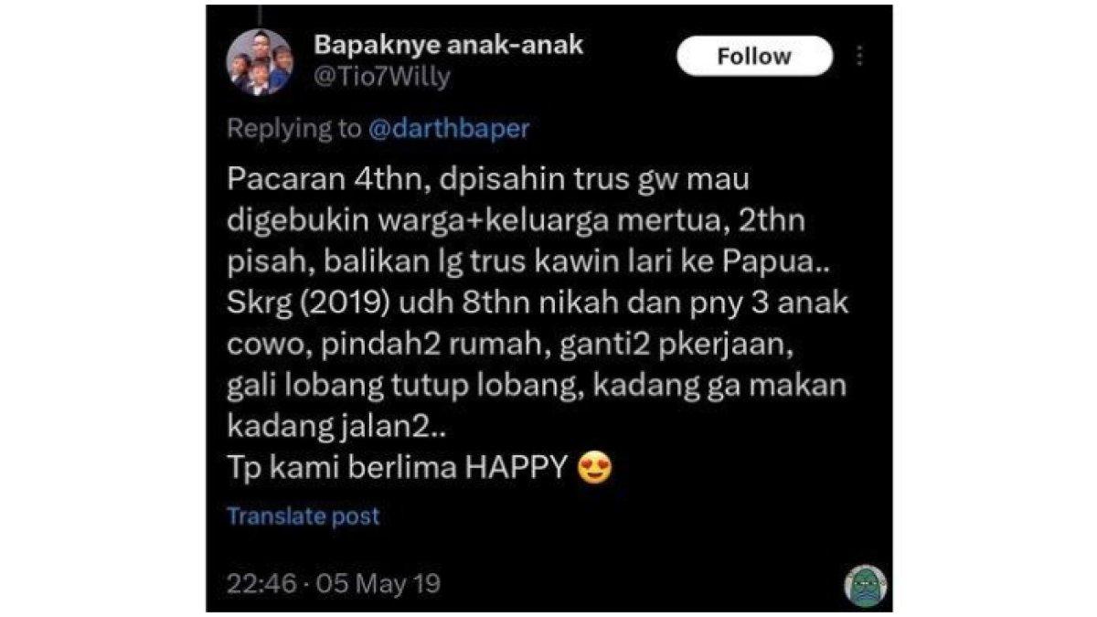 Cerita suami Dokter Qory, dulu ternyata kawin lari ke Papua