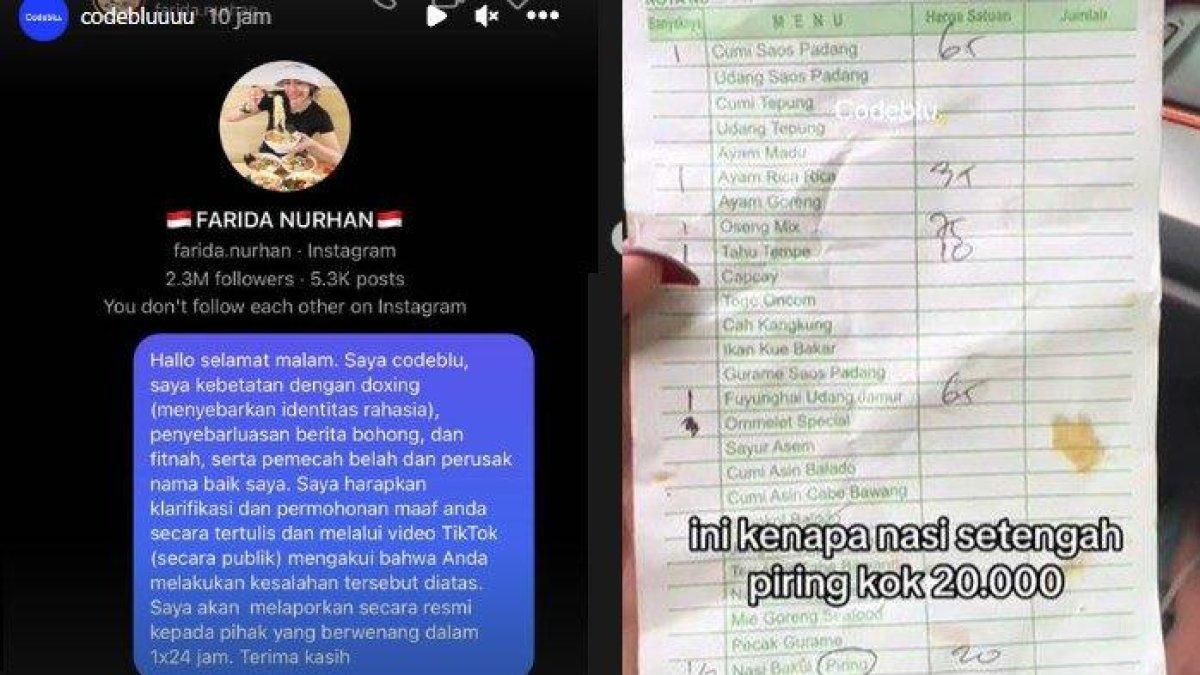 Codeblu Tak Terima di Doxing Farida Nurhan Imbas Review Pedas Warung Makan Nyak Kopsah Bang Madun