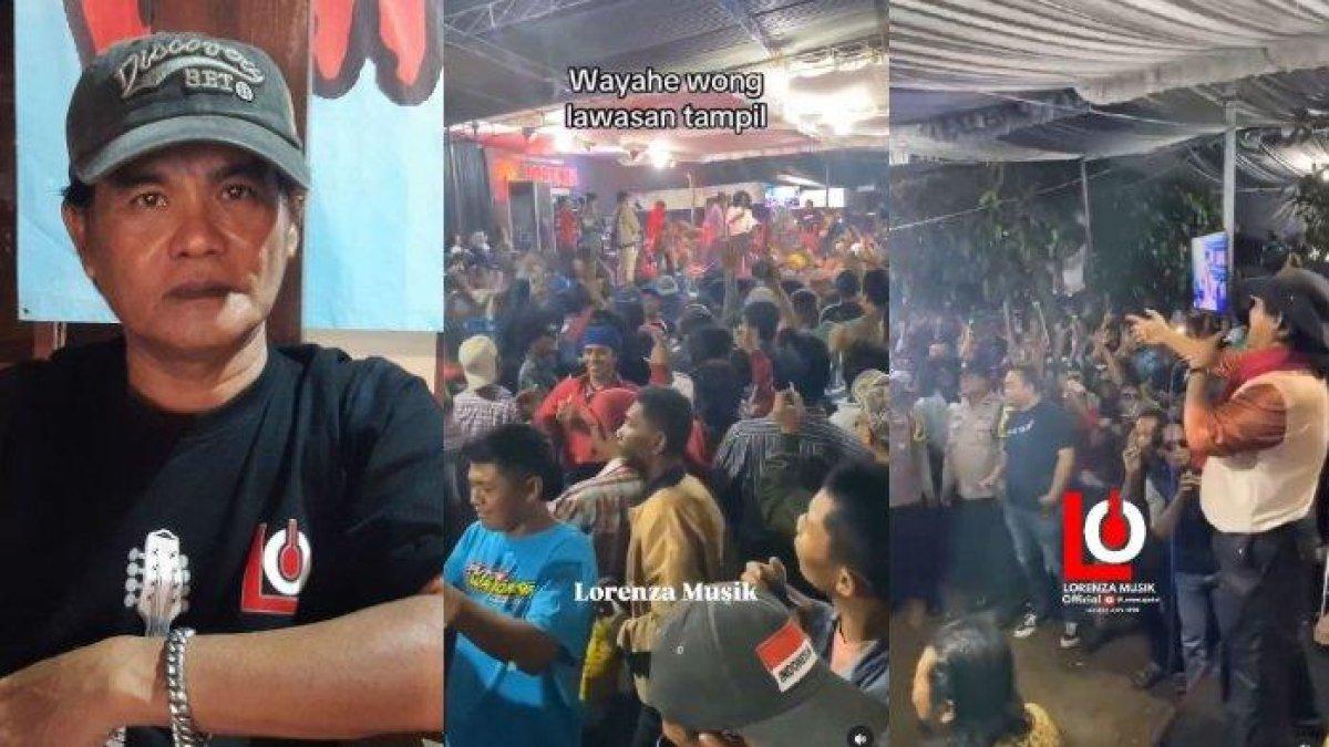 DANGDUT JADUL EKSIS - Kolase foto Pimpinan Orkes Melayu (OM) Lorenza, Murjiyanto (50) saat ditemui di base camp Dukuh Ngemul RT 002, RW 001, Desa Sidorejo, Kecamatan Bendosari, Sukoharjo, Jawa Tengah, Sabtu (8/2/2025).