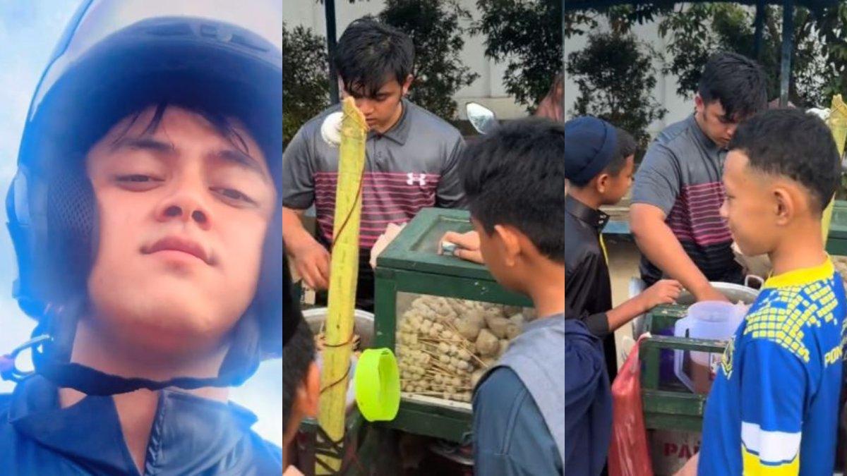 Bripda Daffa saat berjualan siomay di luar jam kerjanya sebagai polisi.