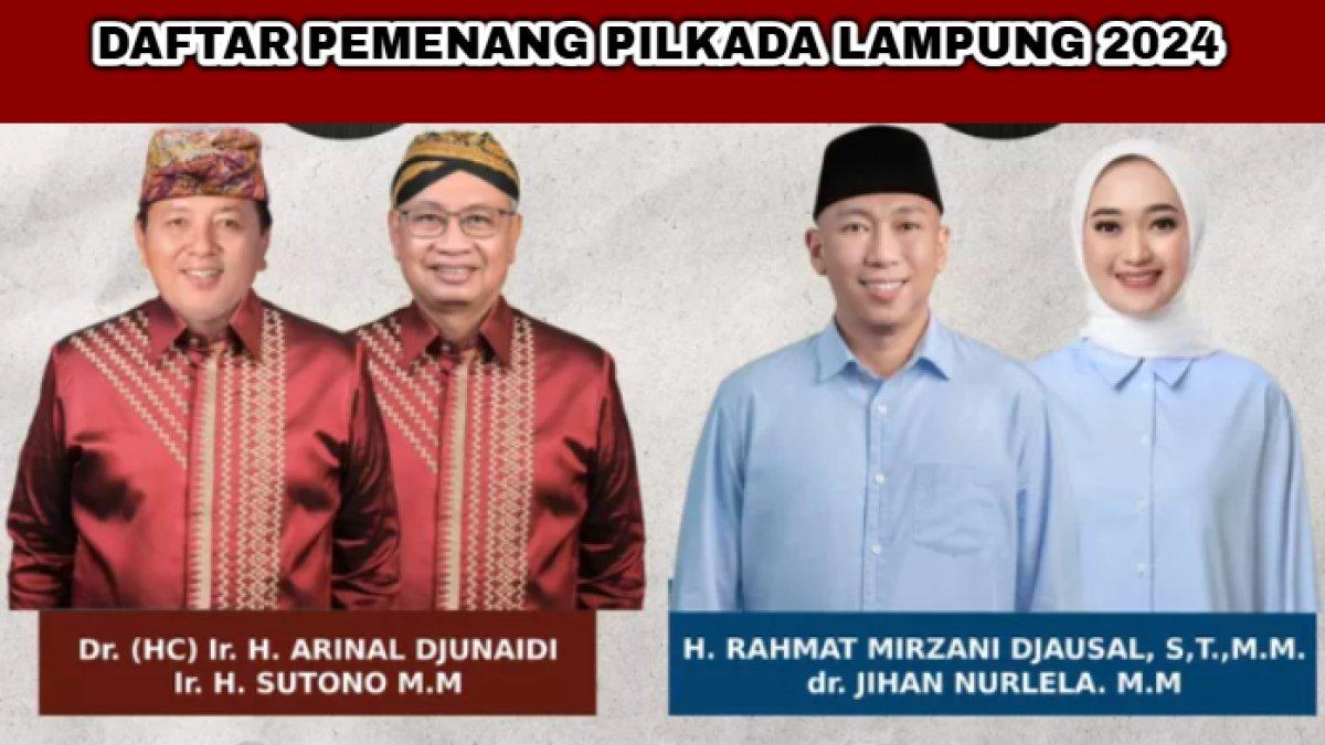 Daftar pemenang Pilkada 2024 di Lampung mulai dari tingkat provinsi, kota, kabupaten.