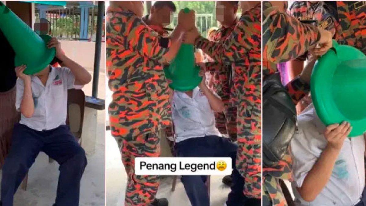 Damkar bantu mengeluarkan kepala anak sekolah yang nyangkut di kerucut