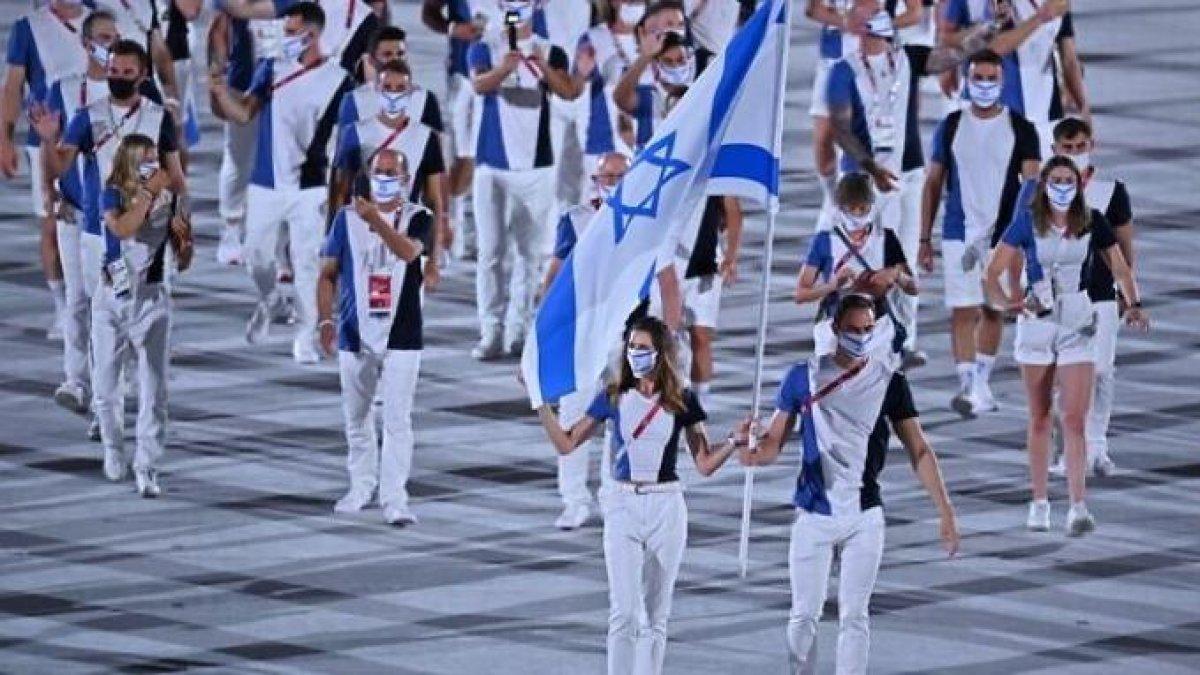 Delegasi Atlet Israel pada upacara pembukaan Olimpiade Tokyo 2020, di Stadion Olimpiade, Tokyo, pada 23 Juli 2021