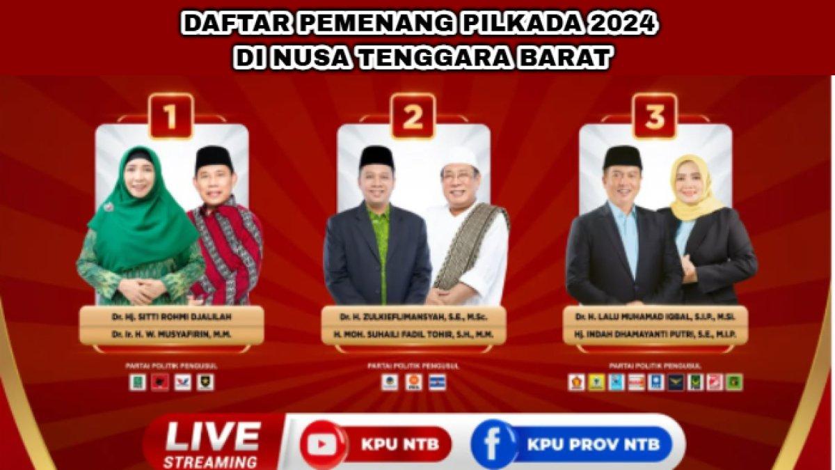 Deretan nama pemenang Pilkada Nusa Tenggara Barat (NTB) 2024, tingkat gubernur, bupati, kota.