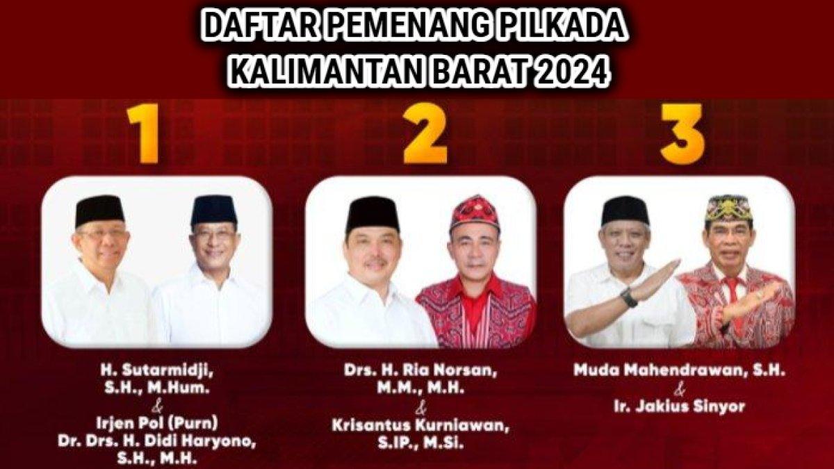 Deretan pemenang Pilkada Kalimantan Barat 2024 mulai dari tingkat provinsi, kota, hingga kabupaten.