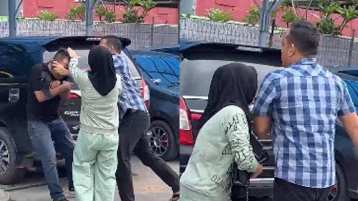 Desrummiaty (43) istri Aiptu FN saat mencoba menghalangi suaminya menembak debt collector, sebut sang suami coba mempertahankan STNK mereka yang akan dirampas.