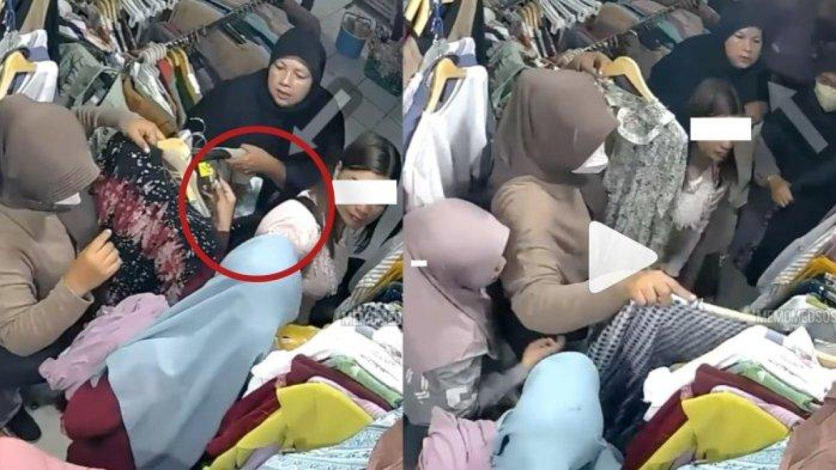 Detik-detik Emak-emak Nyopet Uang Pembeli saat Beli Baju Lebaran