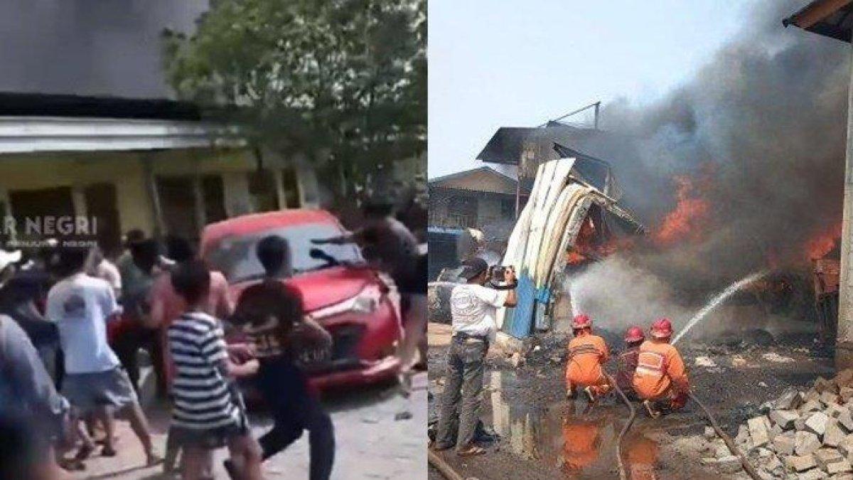 Detik-detik mobil diamuk massa gegara halangi pemadam kebakaran.