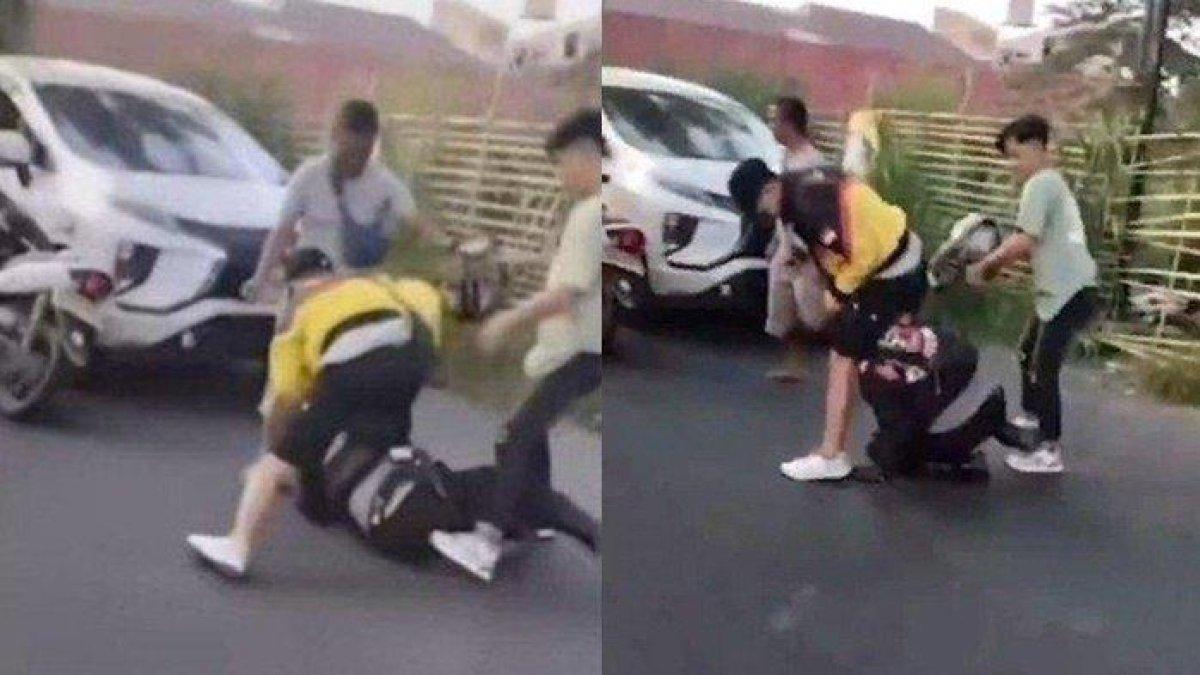 Detik-detik seorang anggota polisi di keroyok geng motor hingga tak berdaya.
