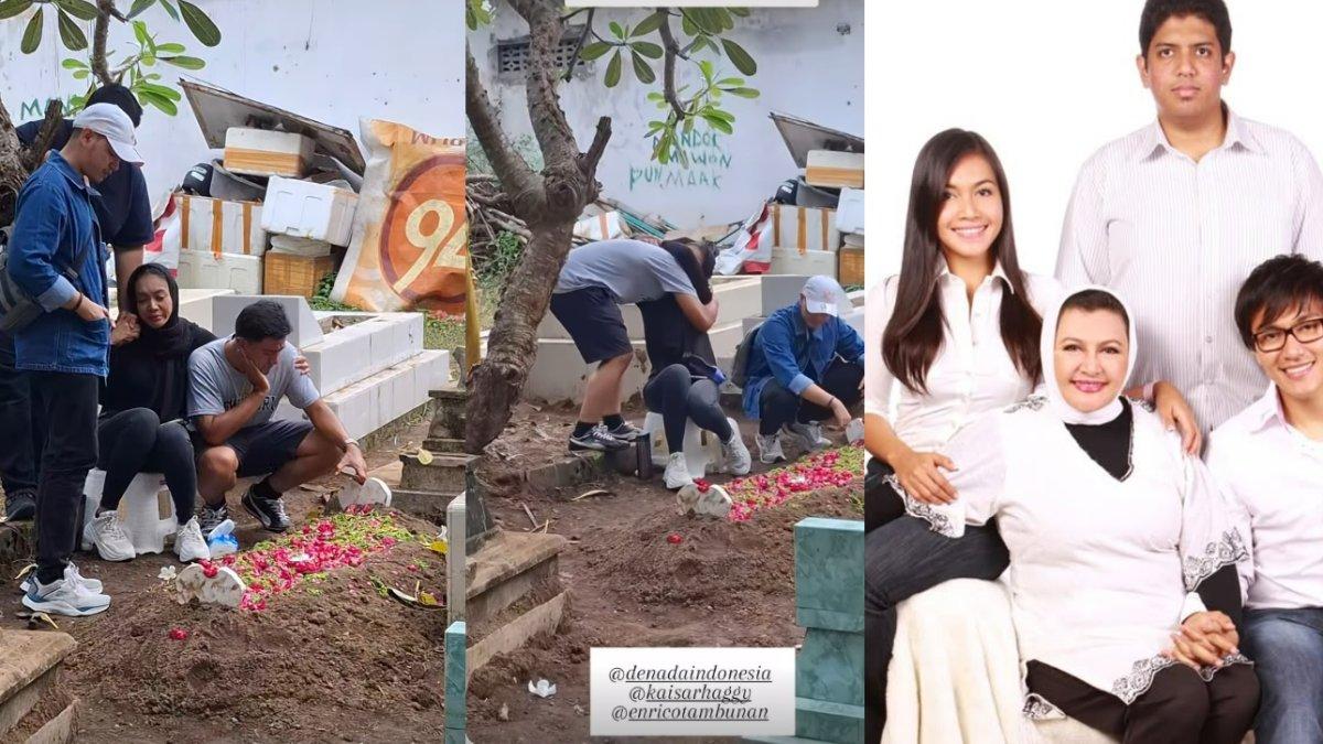 EMILIA CONTESSA WAFAT - Denada mengunggah di Instaggram @denadaindonesia pada Rabu (29/1/2025) momen keempat anak Emilia Contessa berkumpul di samping makam ibunya di Banyuwangi, Jawa Timur. Emilia Contessa meninggal dunia di Banyuwangi pada Senin (27/1/2025)