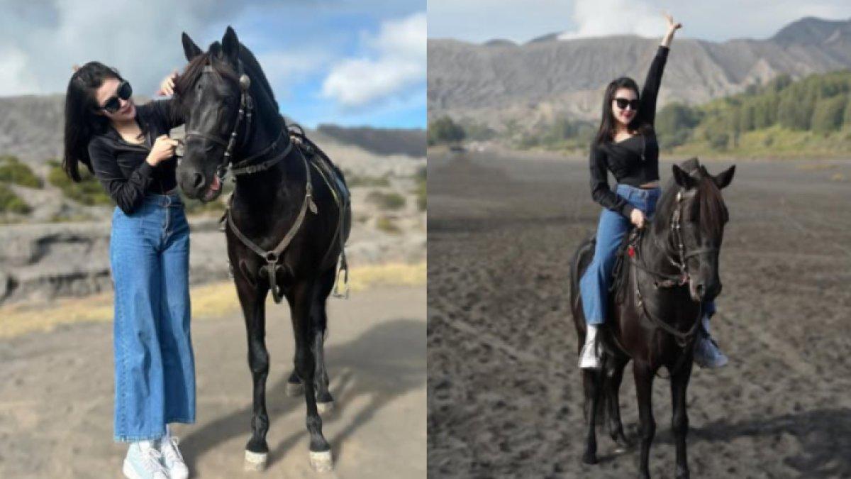 Eby Veronica ketika bermain dengan kuda