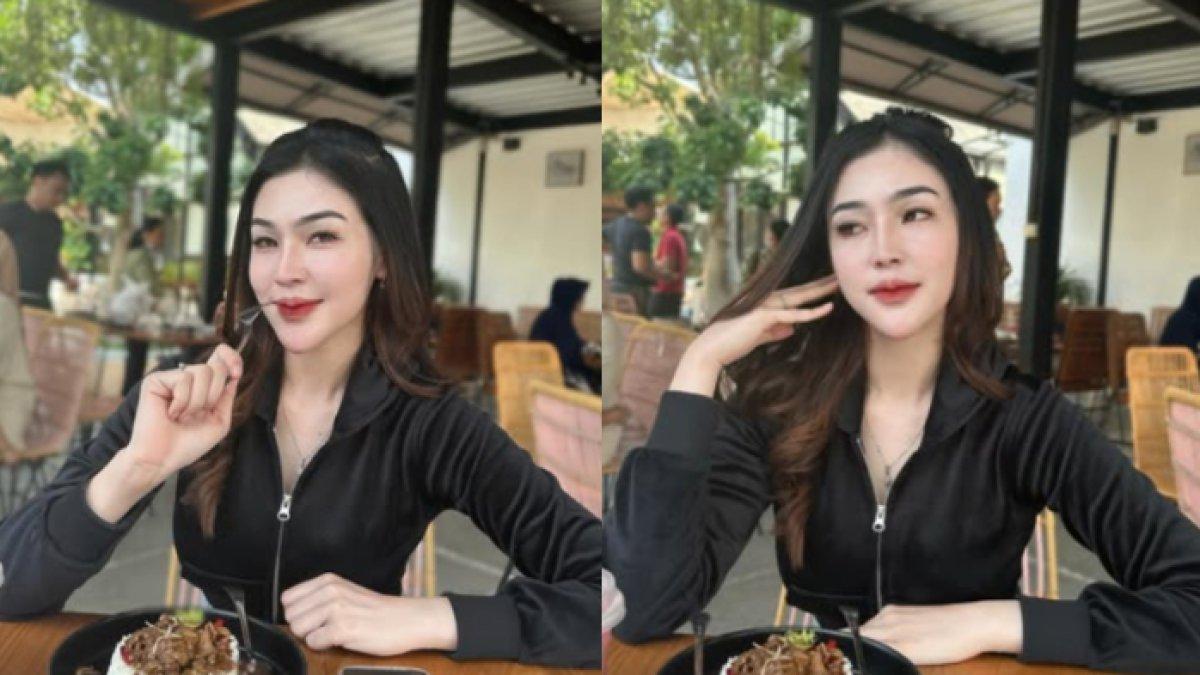 Febby Veronica ketika nongkrong di sebuah kafe.