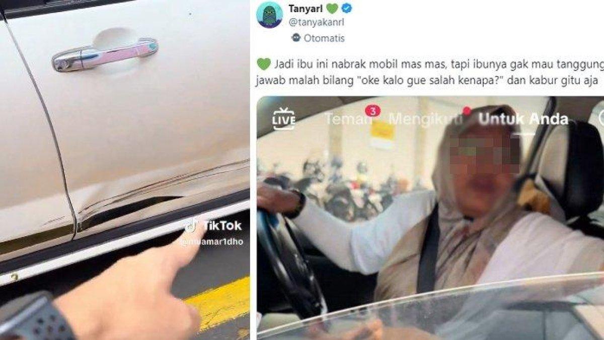 Emak-emak tabrak mobil pemuda hingga penyok, malah nyolot diminta tanggung jawab
