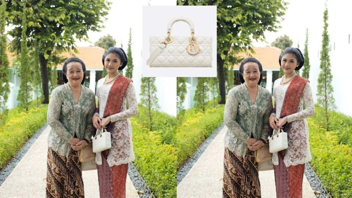 Erina Gudono memakai tas Dior ketika menghadiri acara peresmian Pracima Tuin di Solo
