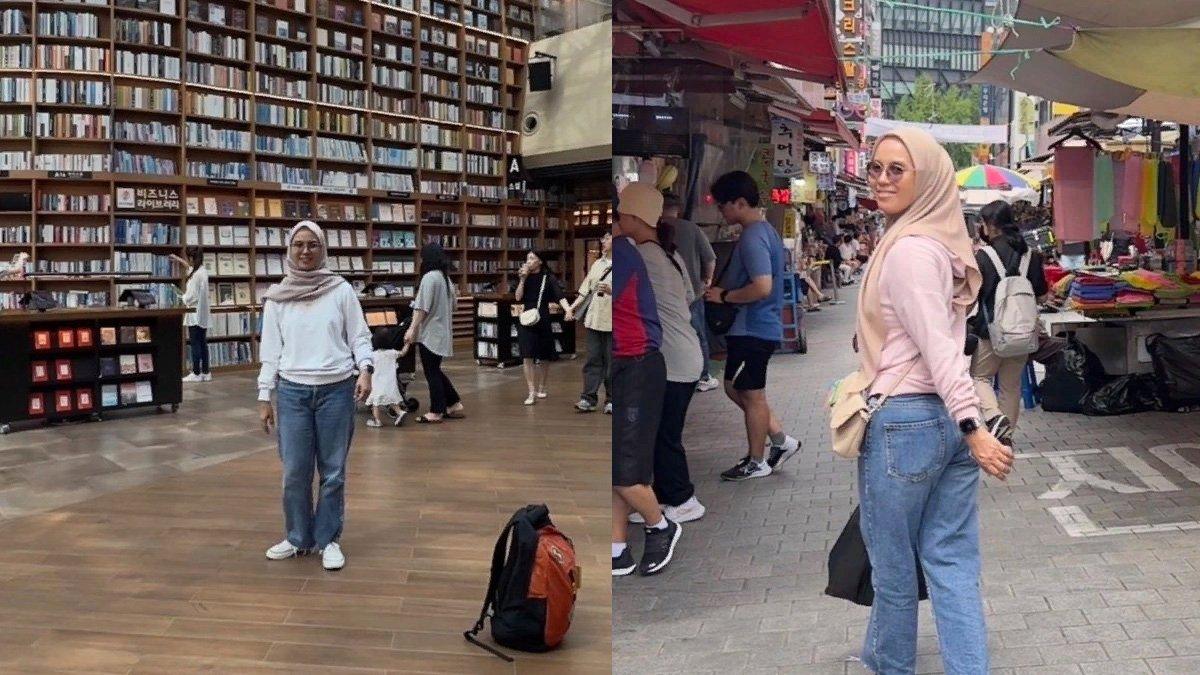 Foto Dian saat berada di toko buku dan pasar di Jepang.