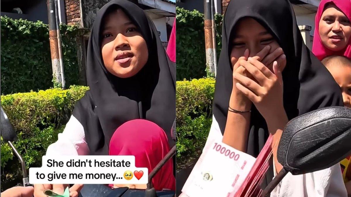 Gadis berhijab kaget diberi imbalan uang saat bantu seorang WNA