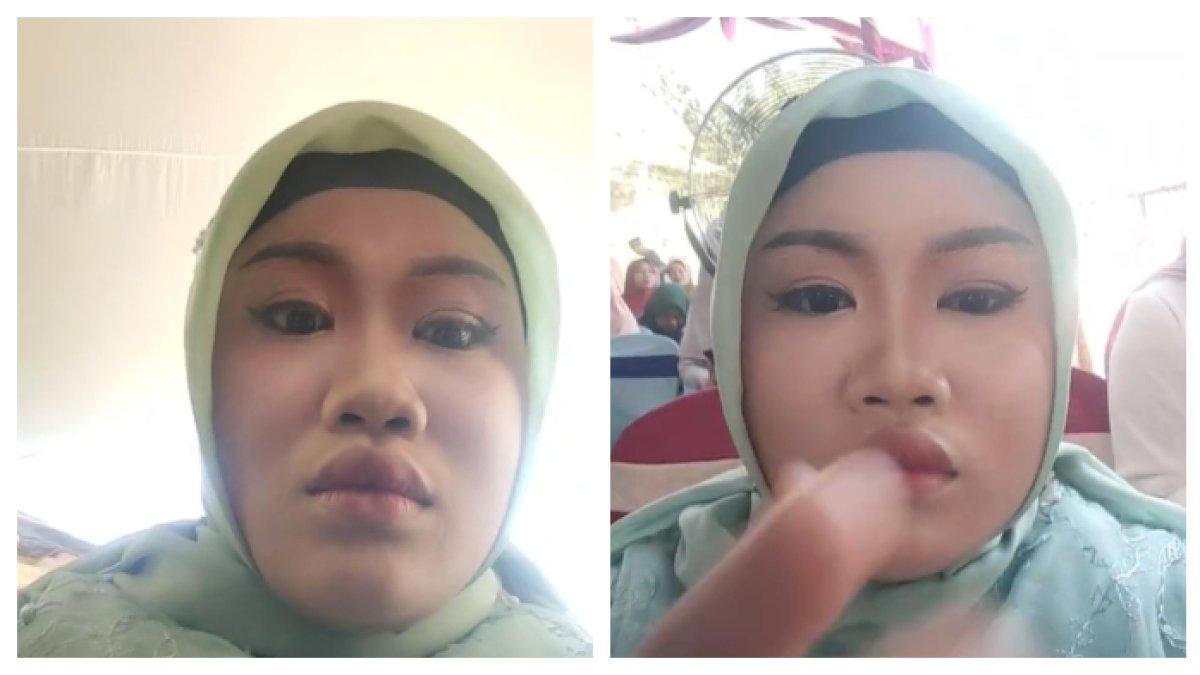Gadis yang malu karena hasil riasannya kurang sempurna, berbeda dengan temannya.
