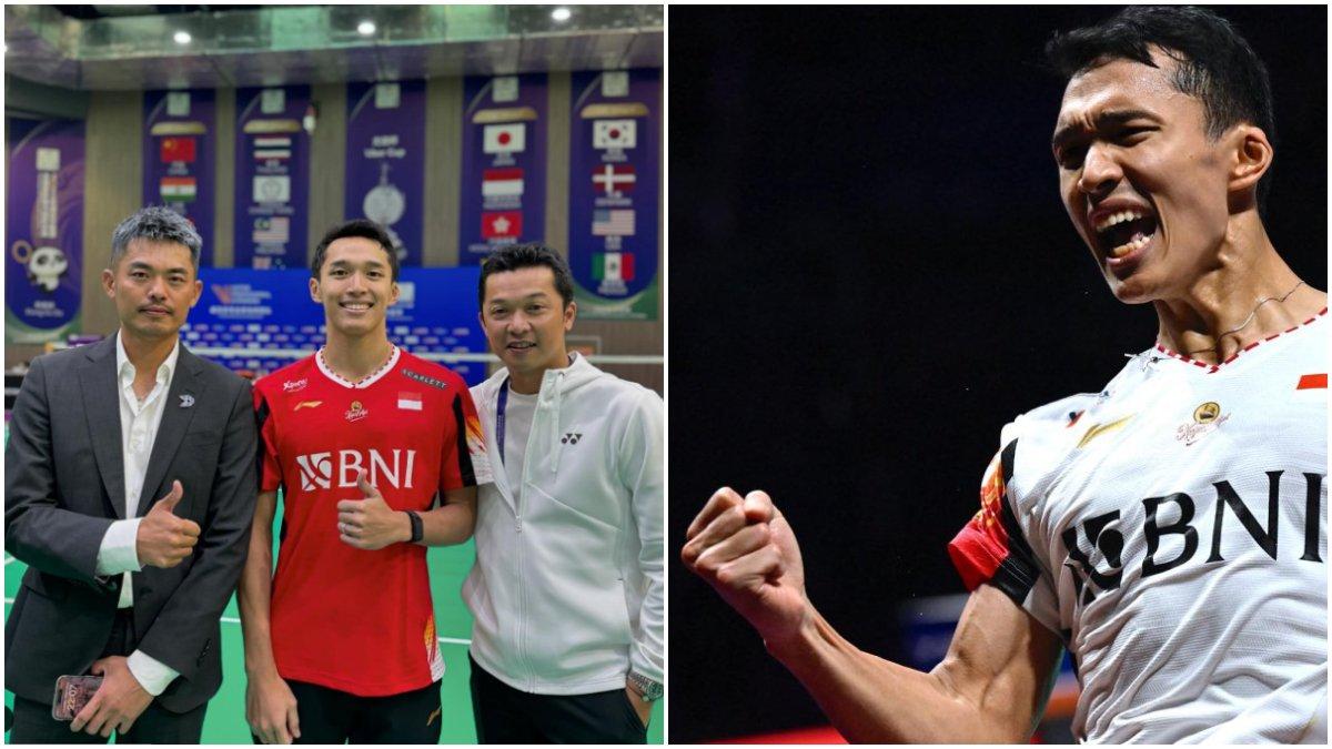 Ganas! Jonatan Christie berhasil menjadi tunggal putra dengan raihan poin tertinggi dalam sejarah badminton Indonesia. // Foto (kiri-kanan): Lin Dan, Jonatan Christie, Taufik Hidayat.