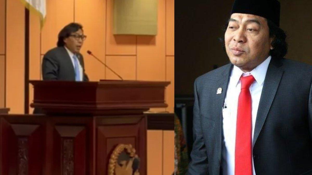 Gaya kocak senator Alfiansyah Bustami atau Komeng saat membacakan hasil reses di Sidang Paripurna ke-8 Masa Sidang II Tahun Sidang 2024-2025.