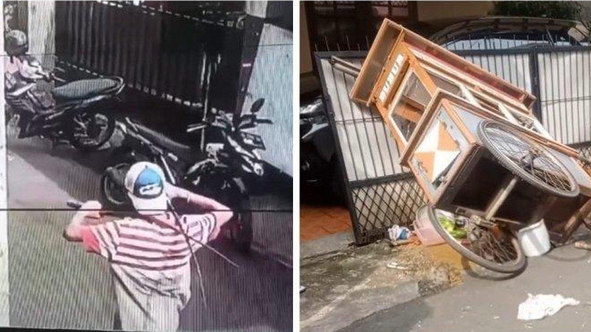 Gerobak pedagang bubur kacang hijau dirusak preman viral di media sosial.