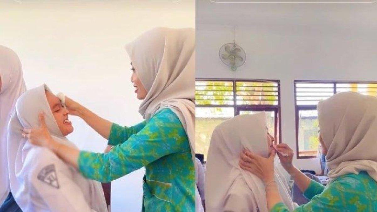 Guru di Semarang hapus riasan tebal para siswi. Aksi ini pun Viral di TikTok.