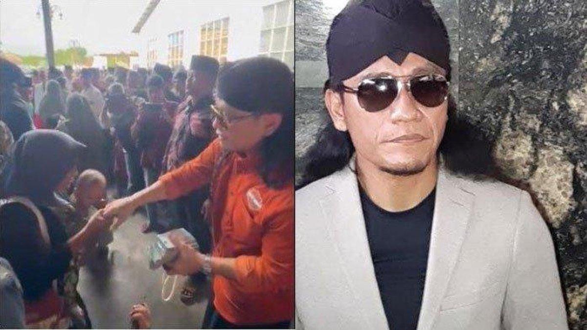 Gus Miftah saat bagi-bagi uang (kiri). Ternyata uang milik pengusaha asal Pamekasan. Simak rangkuman faktanya.