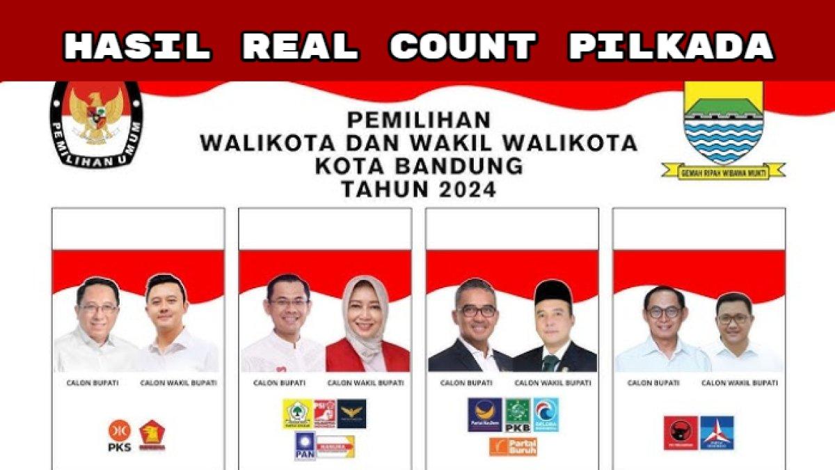 Hasil Real Count Pilkada Kota Bandung 2024 yang diikuti oleh empat pasangan calon atau paslon wali kota dan wakil wali kota.