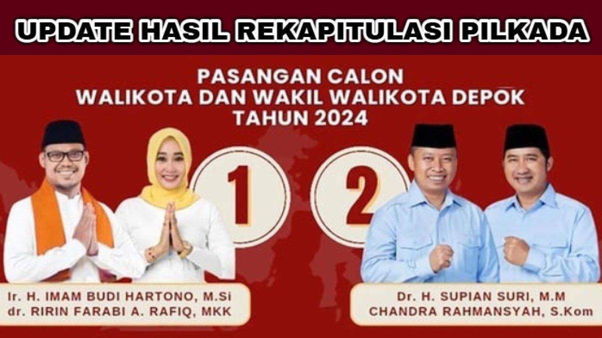 Hasil rekapitulasi Pilkada Kota Depok, Jawa Barat 2024 yang dimenangkan oleh Supian Suri - Chandra atas Imam - Ririn.