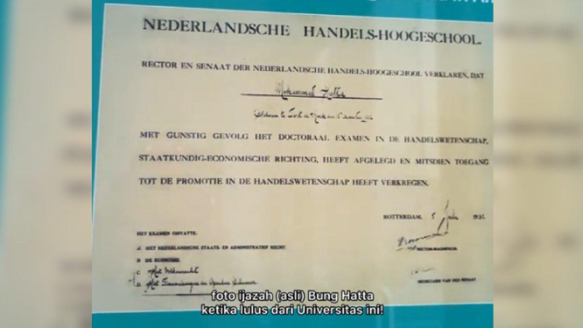 IJAZAH MOHAMMAD HATTA - Ijazah asli Mohammad Hatta yang dipajang di Erasmus University di Belanda.