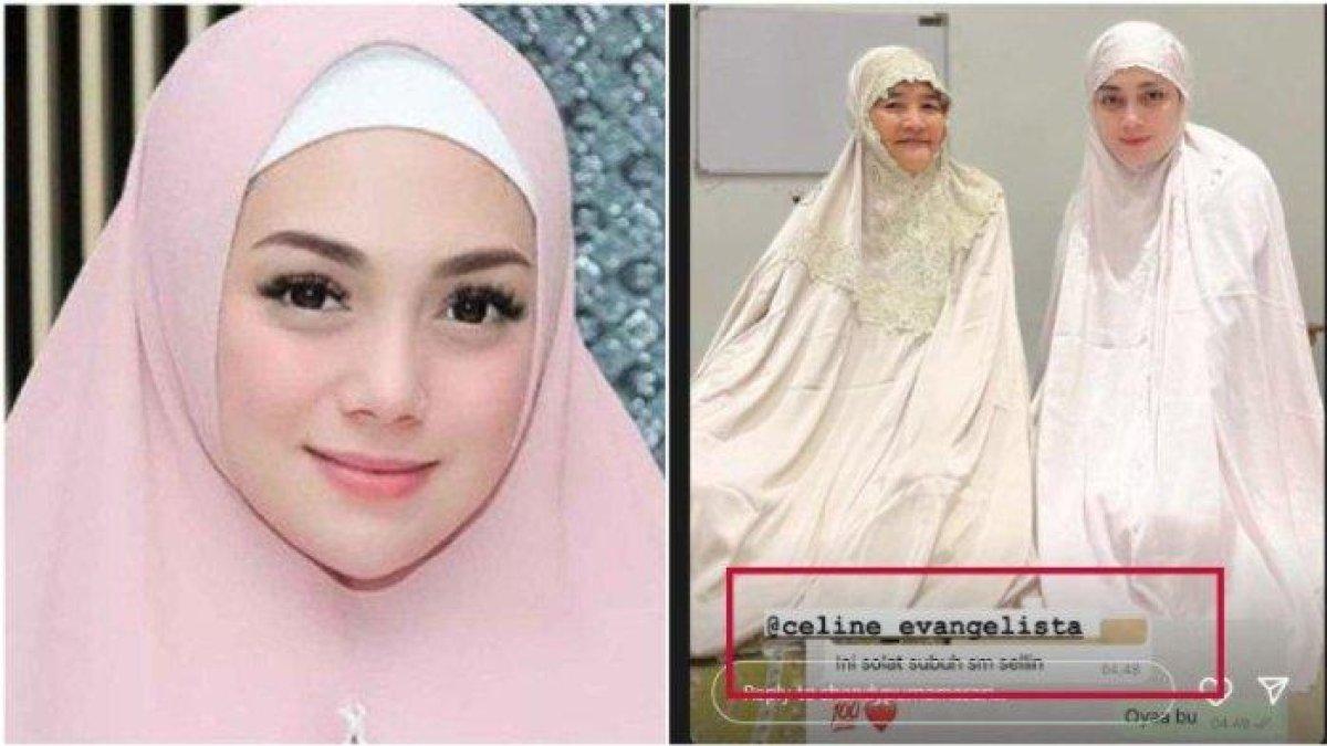 Ibu Shandy Purnamasari unggah foto salat subuh bareng Celine Evangelista