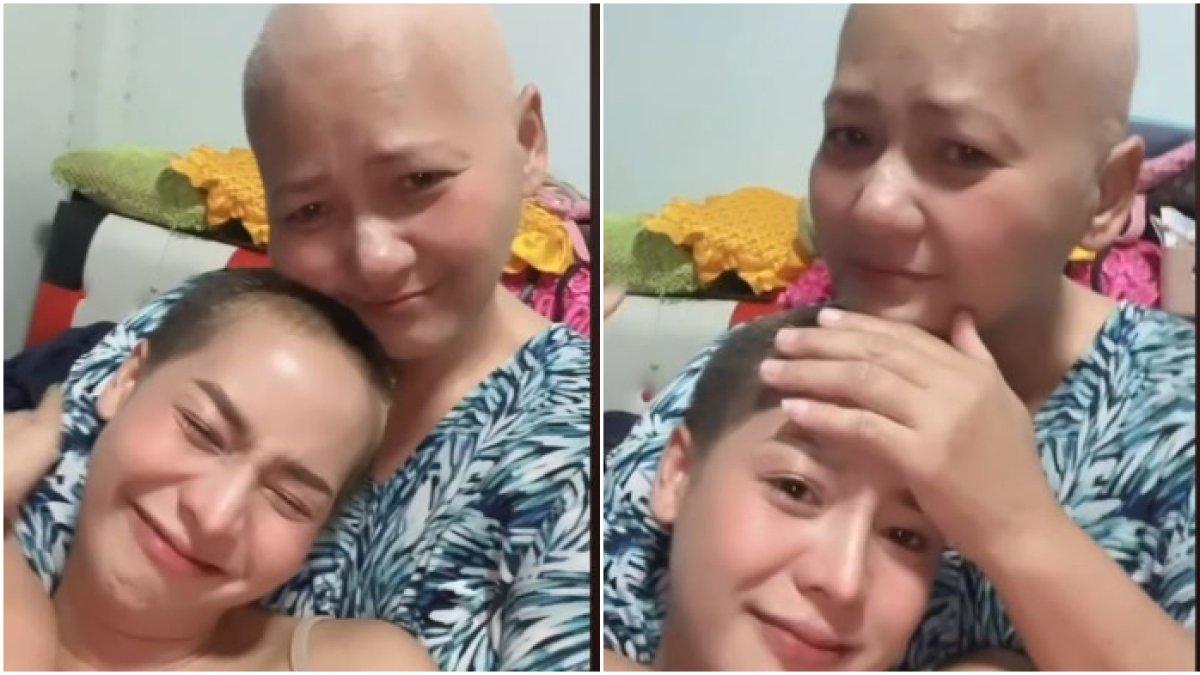 Ibu menangis haru anak gadisnya ikut gundul temani dirinya yang sakit kanker