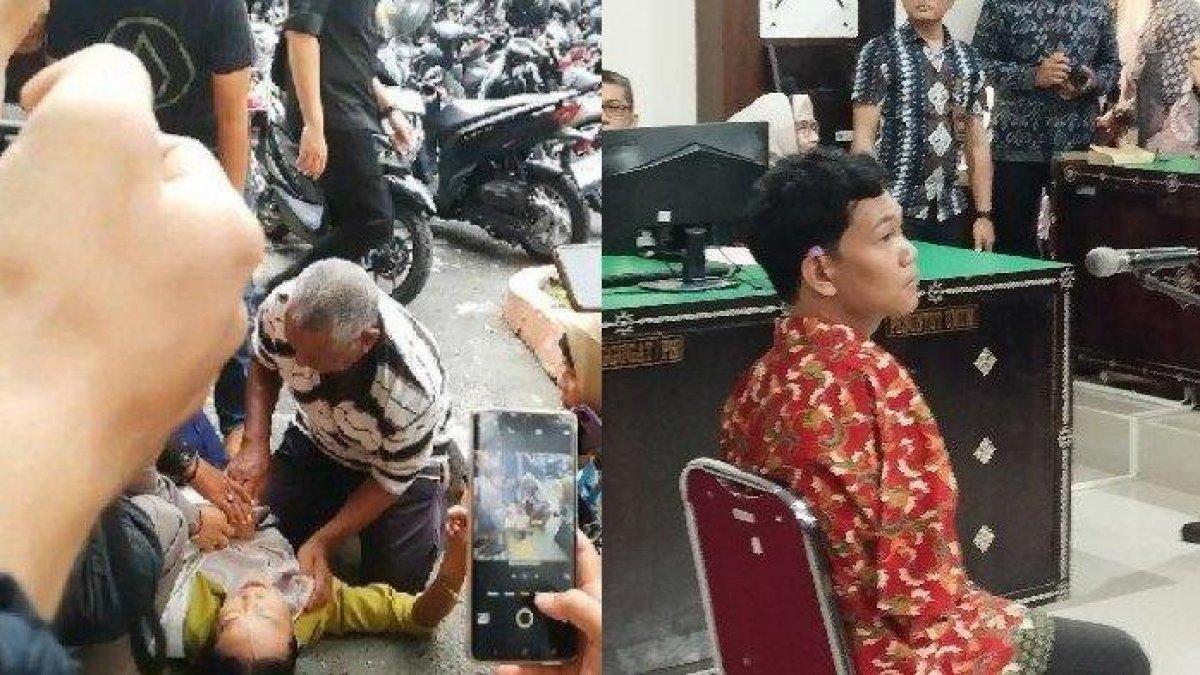 Ibunda Agus Buntung, Ni Gusti Ayu Padni jatuh pingsan setelah mengikuti sidang perdana putranya di PN Mataram, Kamis (16/1/2025).