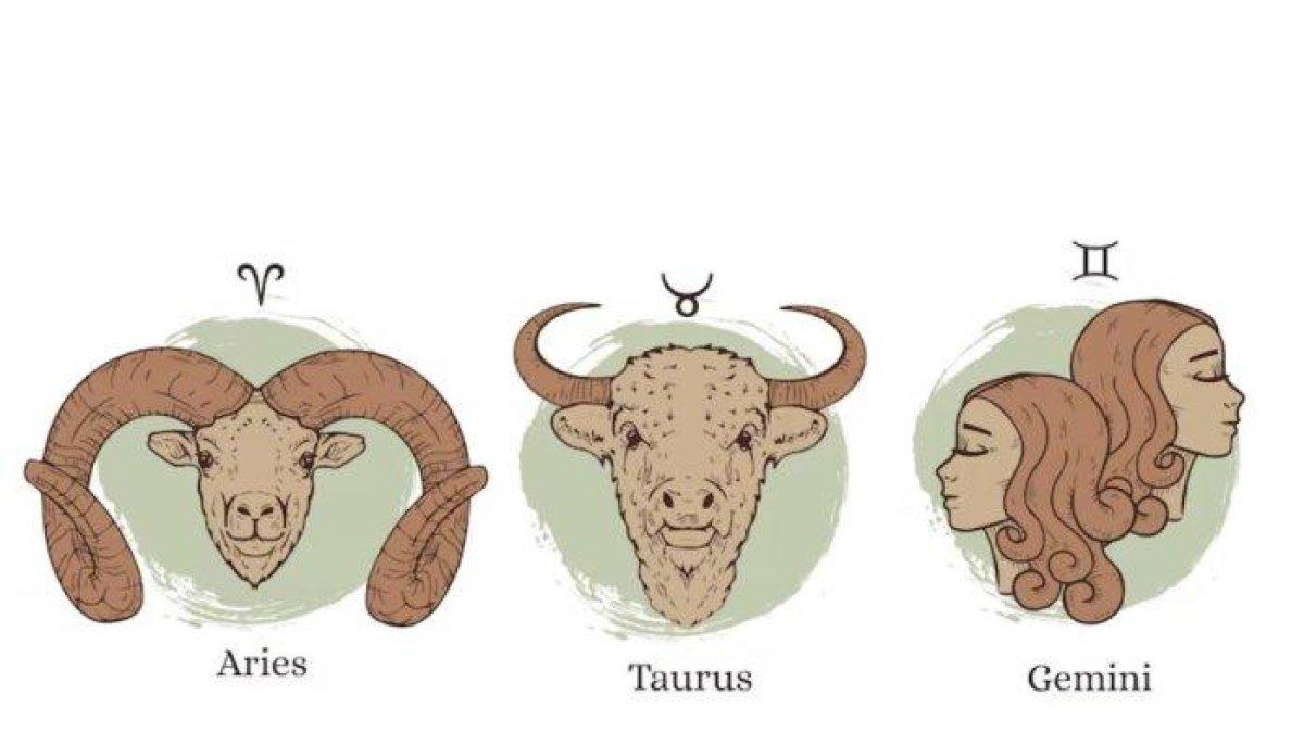 Ilustrasi ramalan zodiak Aries, Taurus, Gemini.